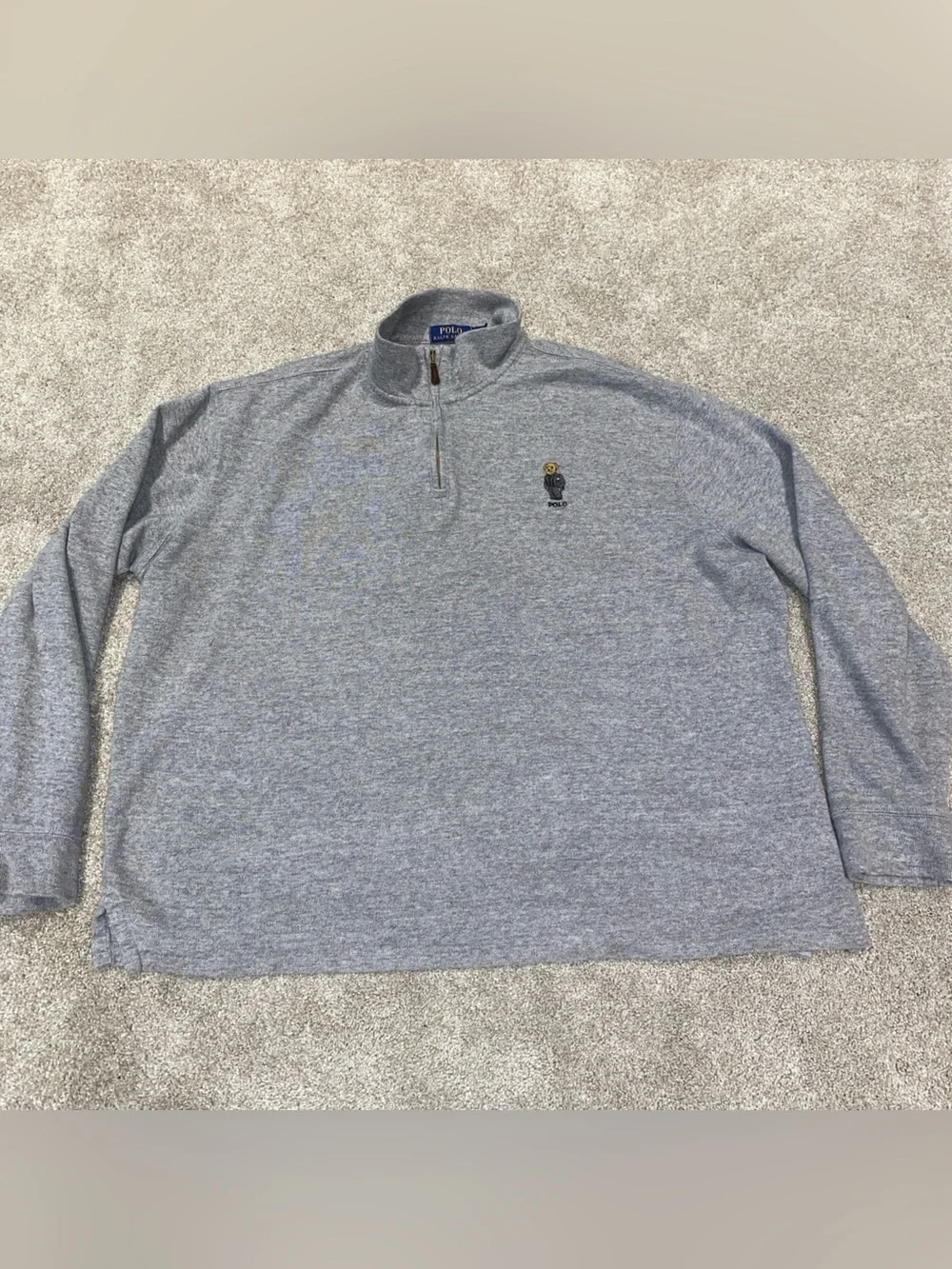 Polo Ralph Lauren Men's Polo Bear Quarter-Zip Sweater Heather Gray Size XL